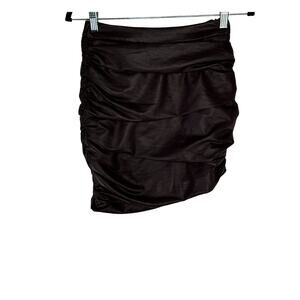 Lulus Cool Factor Ruched Vegan Leather Mini Skirt Brown Women’s size XS